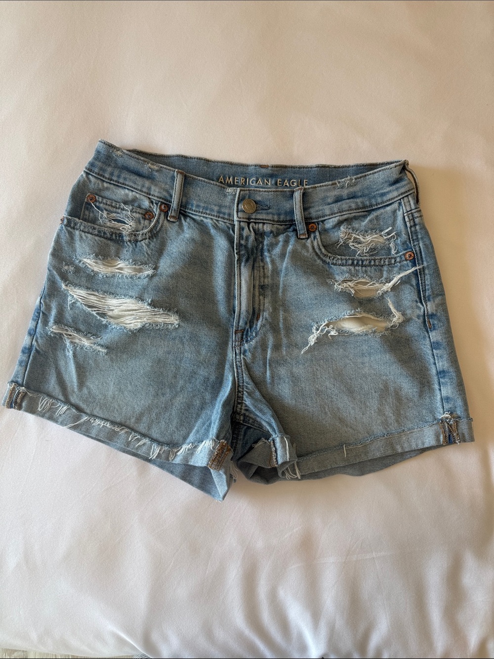 American Eagle Outfitters Light Wash Distressed Denim Shorts